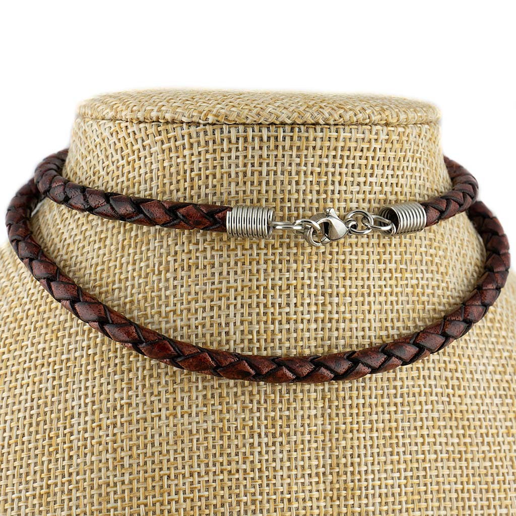 Burnt Cherry Braided Genuine Leather Cord Necklace - The Midgard Emporium