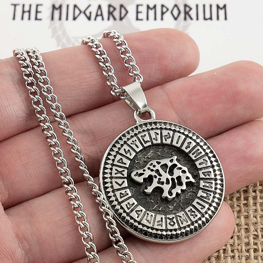 Stainless Steel Viking Wolf Rune Necklace