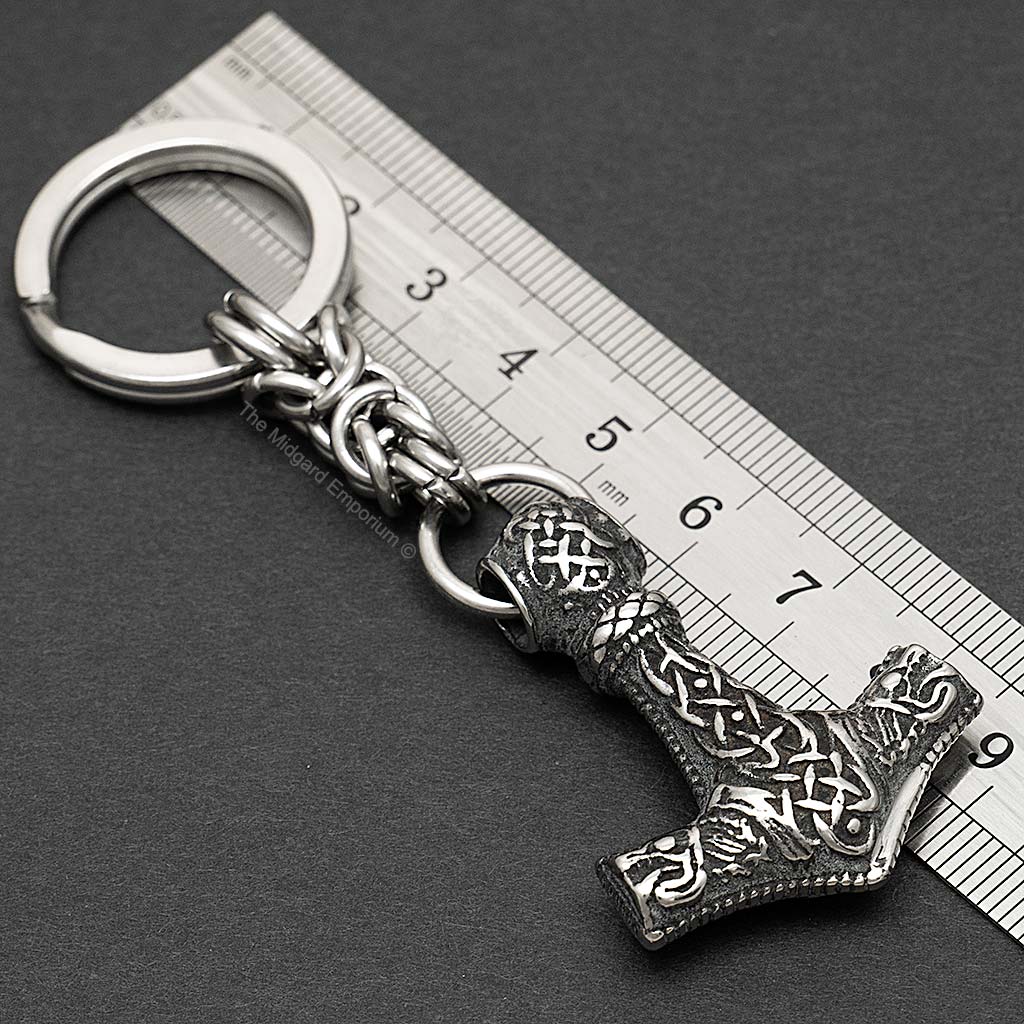 Stainless Steel Viking Wolf Thors Hammer Keychain