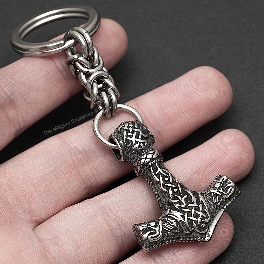 Stainless Steel Viking Wolf Thors Hammer Keychain