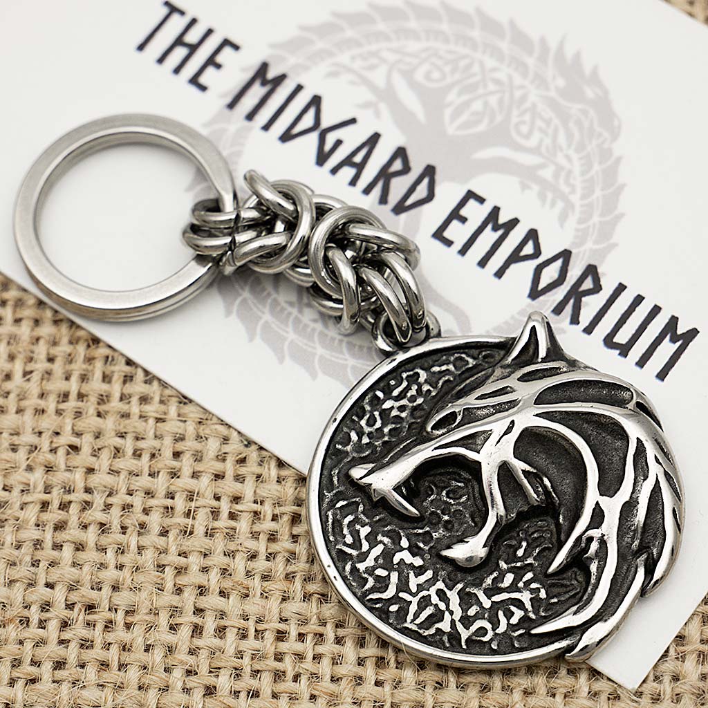 Stainless Steel Small Witcher Wolf Keychain - The Midgard Emporium