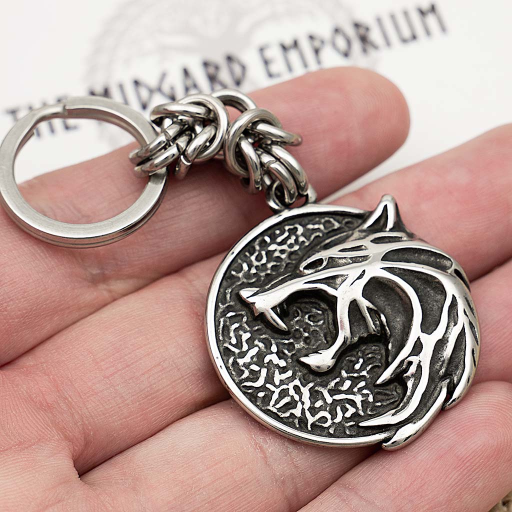 Stainless Steel Small Witcher Wolf Keychain - The Midgard Emporium