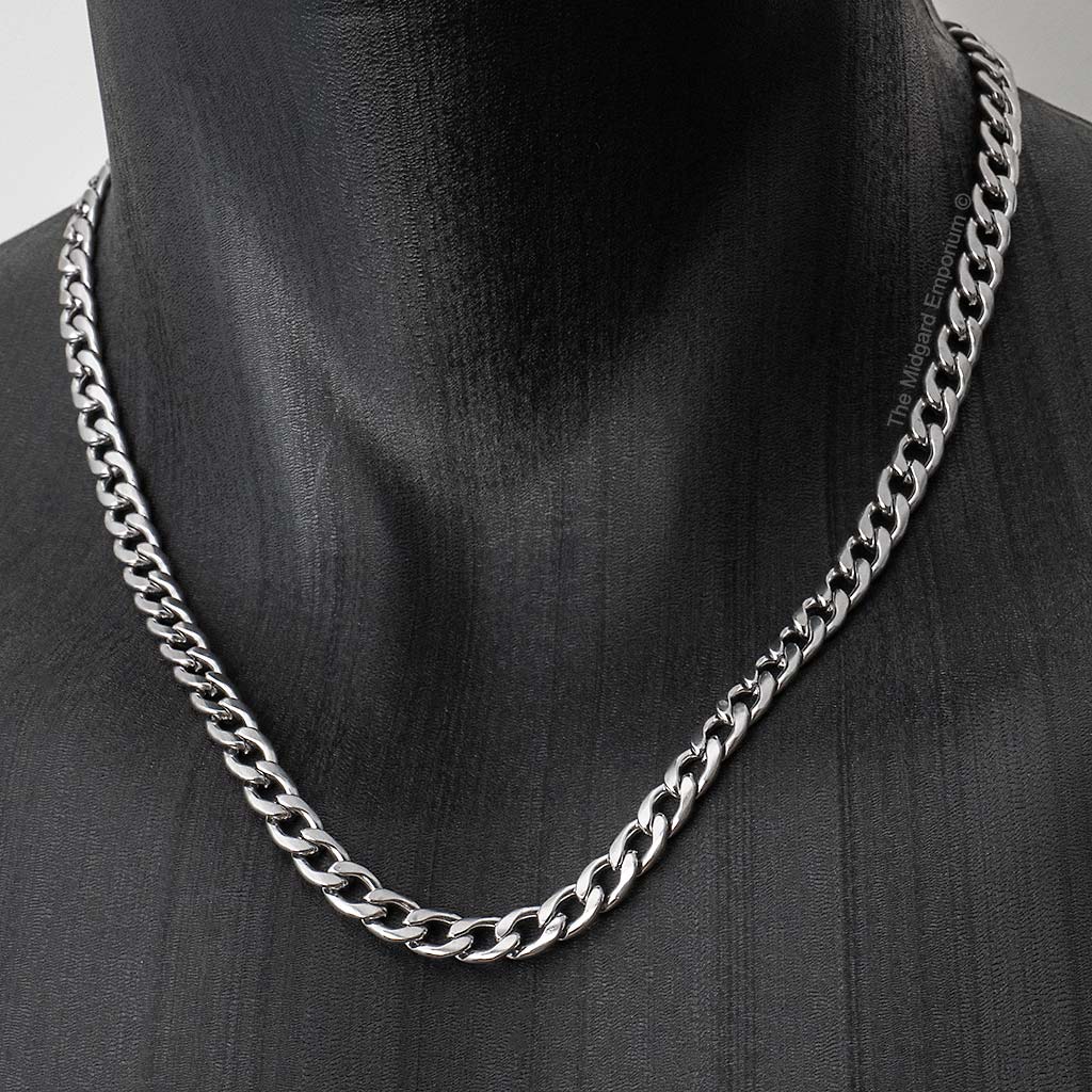 7mm Stainless Steel Flat Curb Chain Necklace