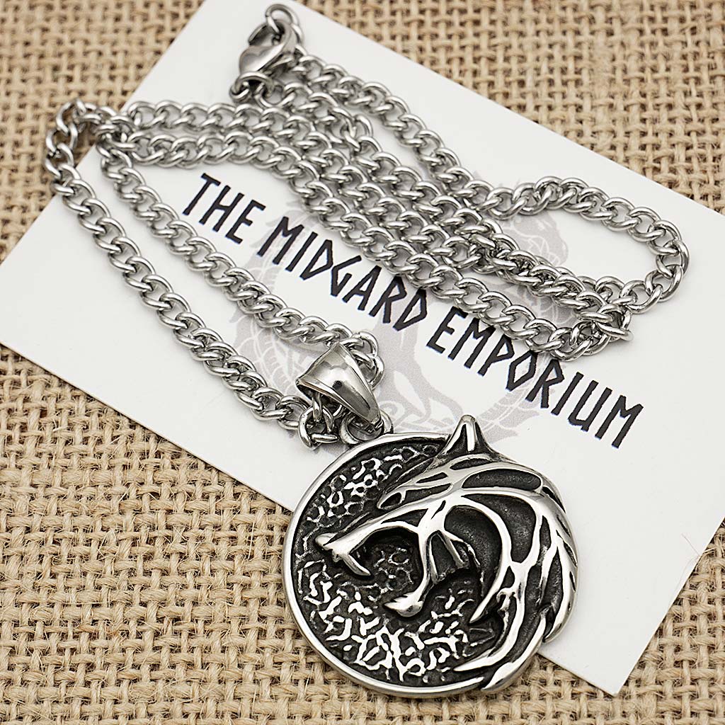 Stainless Steel Small Witcher Wolf Medallion Necklace - The Midgard Emporium