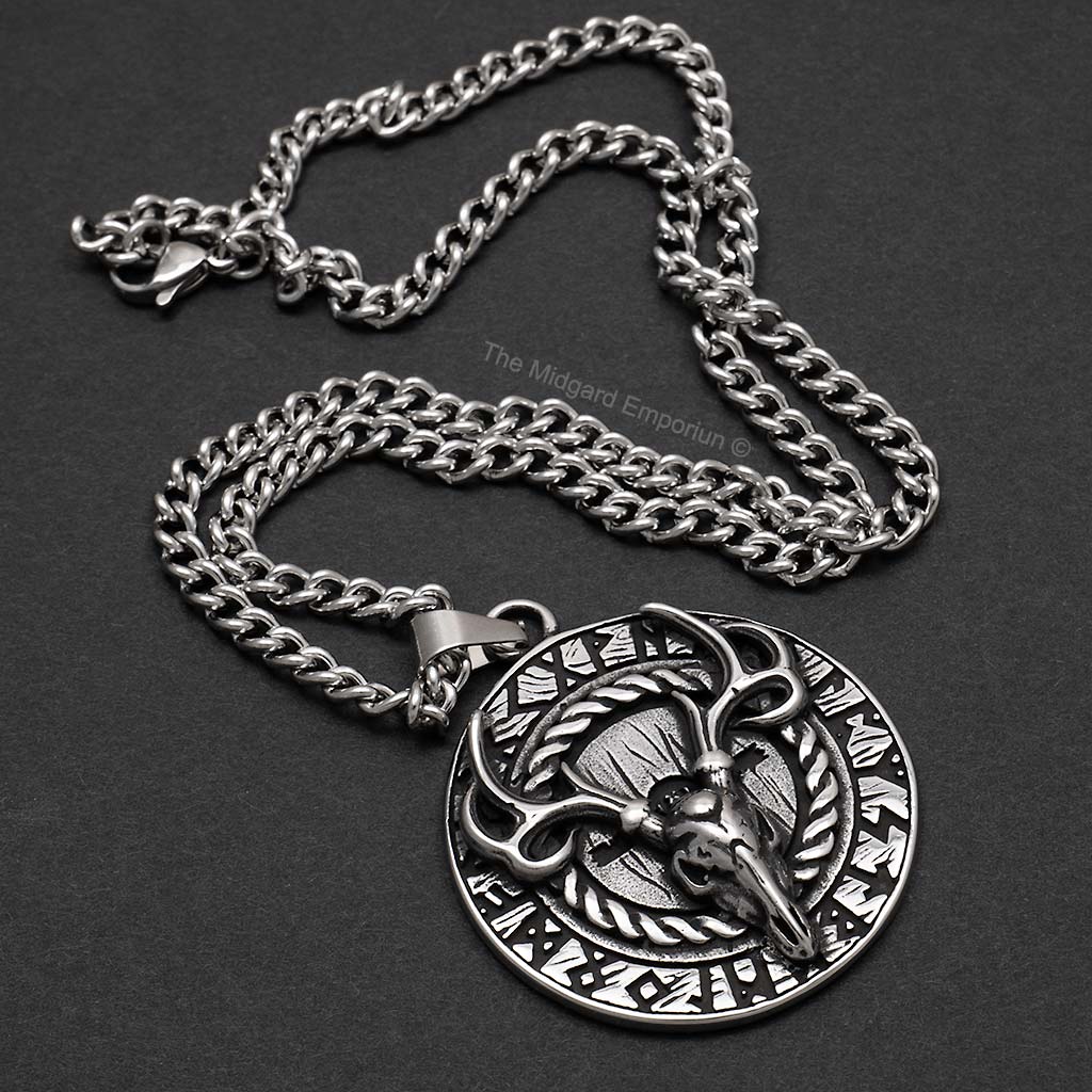 Stainless Steel Viking Stag Skull Necklace