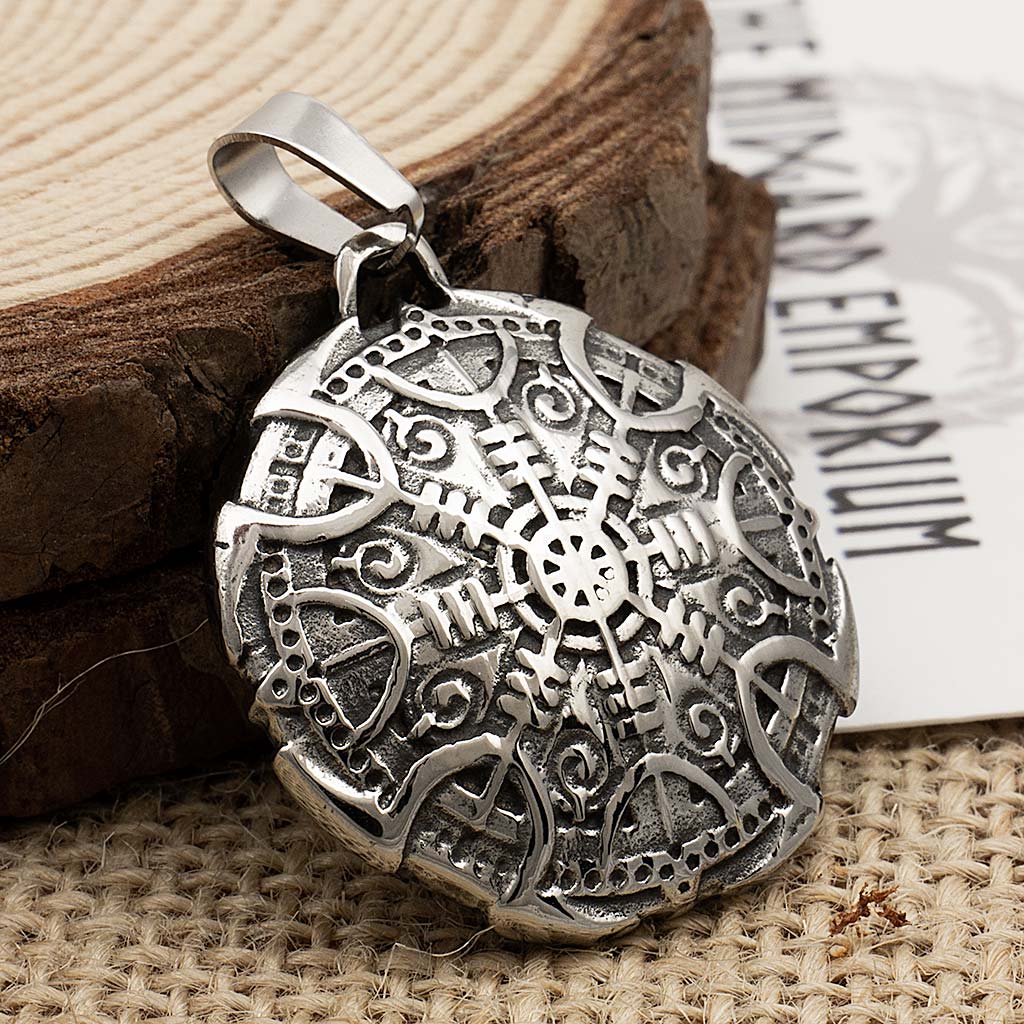 Stainless Steel Viking Helm of Awe Shield Necklace