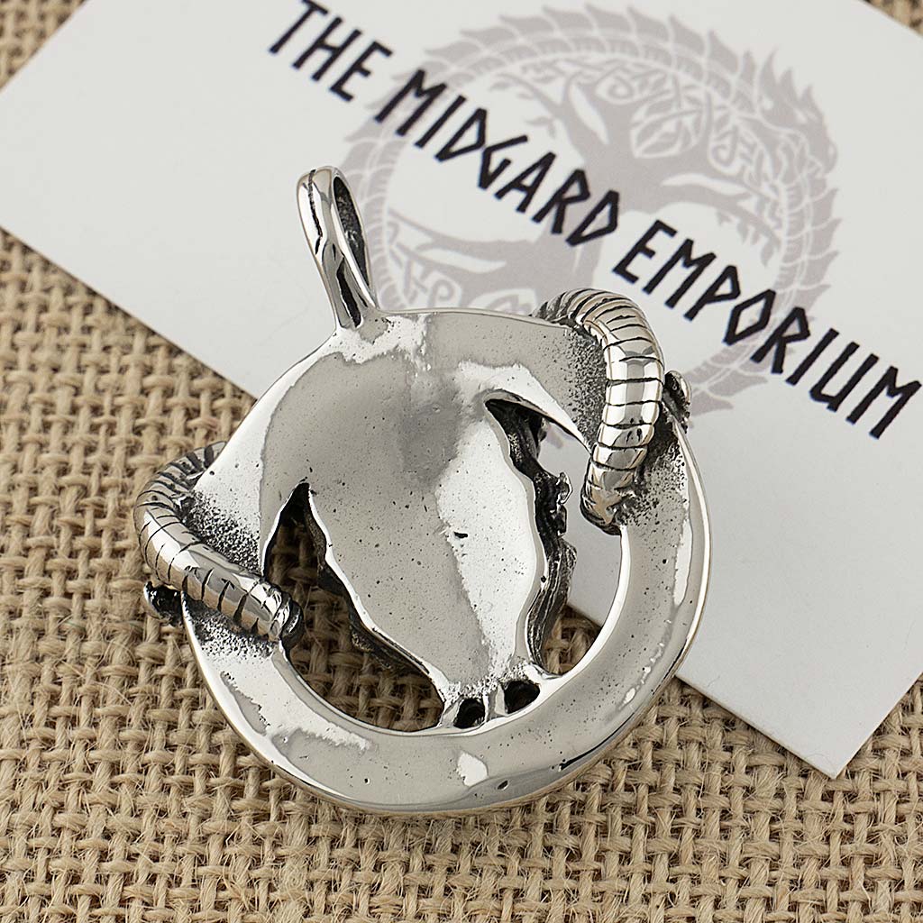 Stainless Steel Viking Rams Skull Necklace