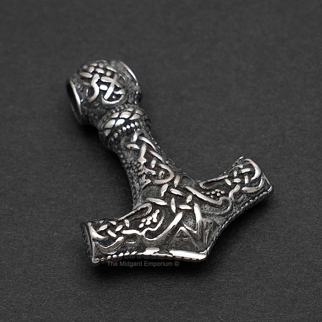Stainless Steel Viking Wolf Thors Hammer Necklace