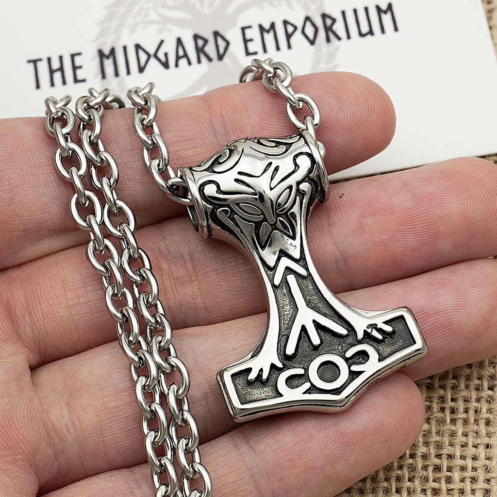 Stainless Steel Viking Thors Hammer Necklace