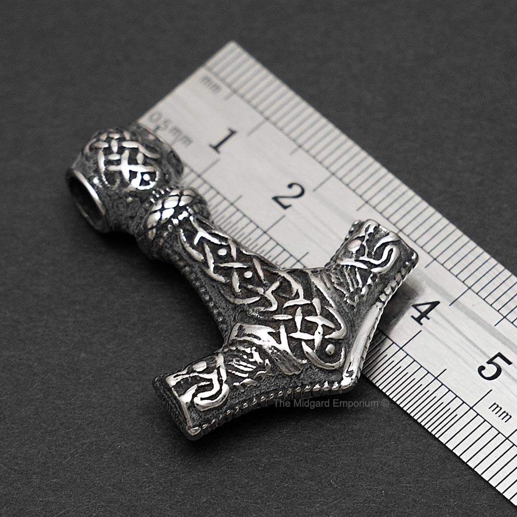 Stainless Steel Viking Wolf Thors Hammer Necklace