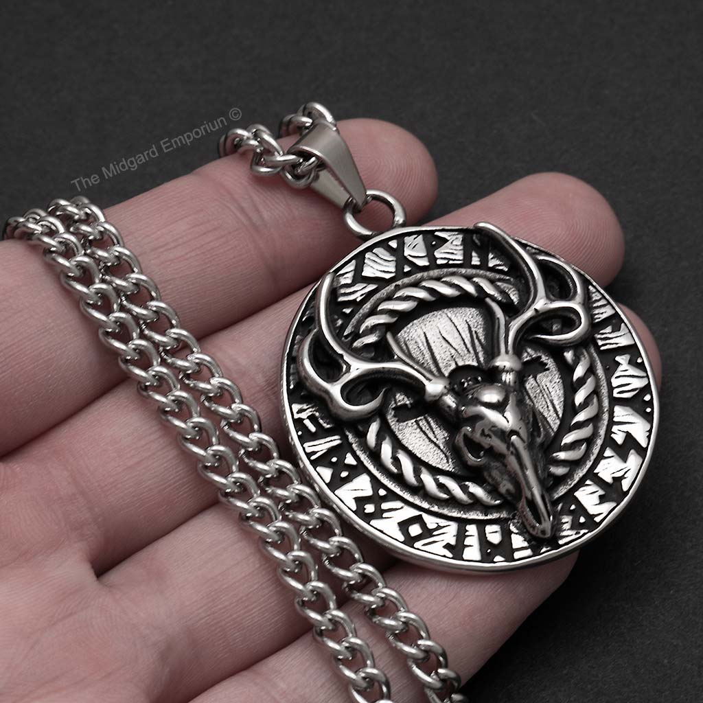 Stainless Steel Viking Stag Skull Necklace