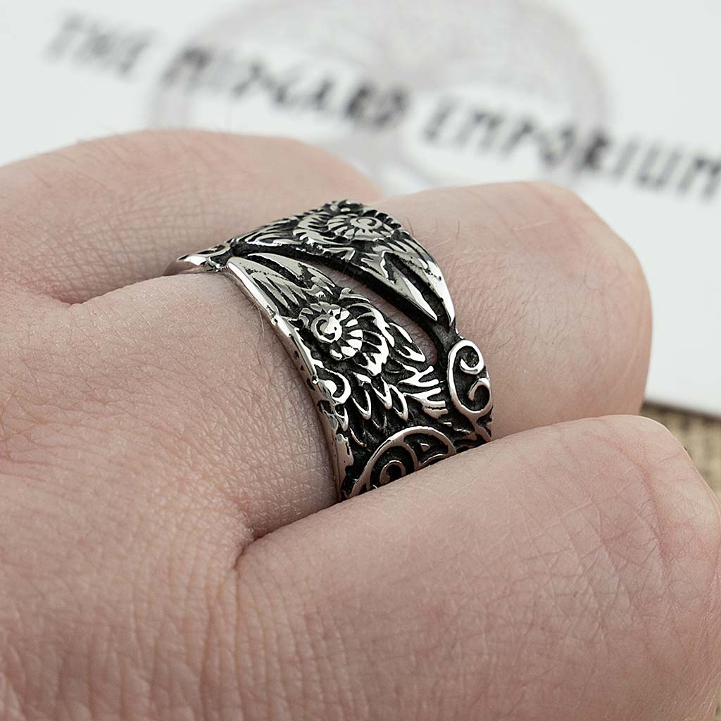 Stainless Steel Viking Raven Ring Adjustable
